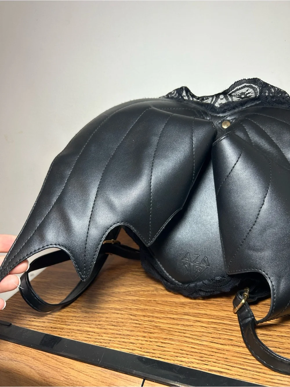 Black Sculpted Leather Backpack - Women